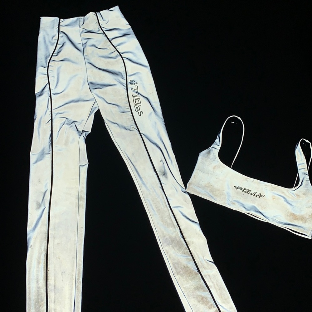 Oh Polly Silver Reflective Leggings and Sports Bra Set